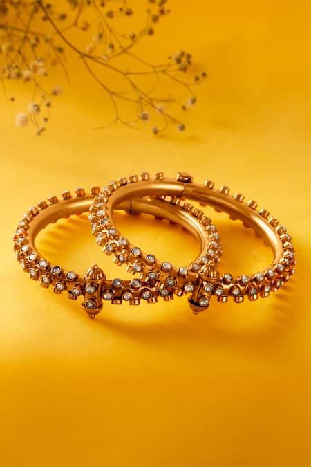 Shop Neeta Boochra Gold Plated Imitation Diamonds Kundan Embellished Bangle - Single Pc at Aza Fashions Shop_Neeta Boochra_Gold Plated Imitation Diamonds Kundan Embellished Bangle - Single Pc_at_Aza_Fashions