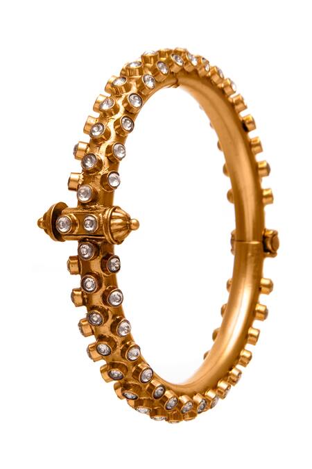 Neeta Boochra Gold Plated Imitation Diamonds Kundan Embellished Bangle - Single Pc Online at Aza Fashions Neeta Boochra_Gold Plated Imitation Diamonds Kundan Embellished Bangle - Single Pc_Online_at_Aza_Fashions