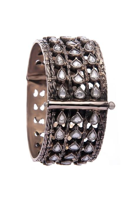 Neeta Boochra Silver Plated Imitation Diamonds Kundan Embellished Bangle - Single Pc Online at Aza Fashions Neeta Boochra_Silver Plated Imitation Diamonds Kundan Embellished Bangle - Single Pc _Online_at_Aza_Fashions