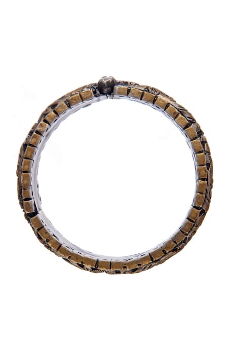 Neeta Boochra_Gold Plated Imitation Diamonds Kundan Embellished Carved Bangle - Single Pc _at_Aza_Fashions