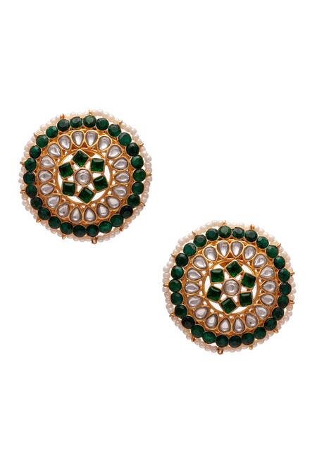 Neeta Boochra_Gold Plated Pearls, Diamonds Onyx And Kundan Embellished Earrings _Online_at_Aza_Fashions