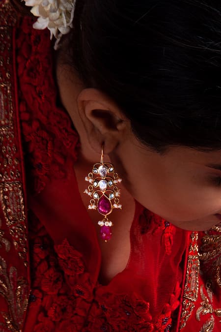 Neeta Boochra Carved Kundan Embellished Earrings 