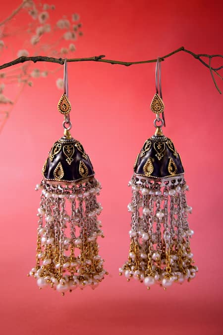 Shop Neeta Boochra Gold Plated Pearls Embellished Jhumkas at Aza Fashions Shop_Neeta Boochra_Gold Plated Pearls Embellished Jhumkas _at_Aza_Fashions