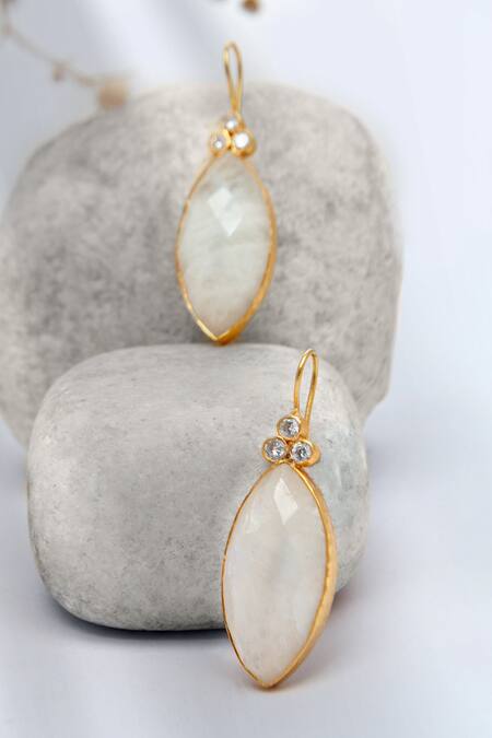 Shop Neeta Boochra Gold Plated Stones Moonstone Embellished Earrings at Aza Fashions Shop_Neeta Boochra_Gold Plated Stones Moonstone Embellished Earrings _at_Aza_Fashions