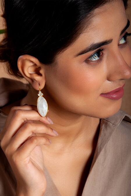 Buy Neeta Boochra Gold Plated Stones Moonstone Embellished Earrings Online at Aza Fashions Buy_Neeta Boochra_Gold Plated Stones Moonstone Embellished Earrings _Online_at_Aza_Fashions