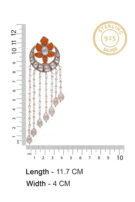 Shop_Neeta Boochra_Gold Plated Pearls Flower Kundan Embellished Dangler Earrings _Online_at_Aza_Fashions