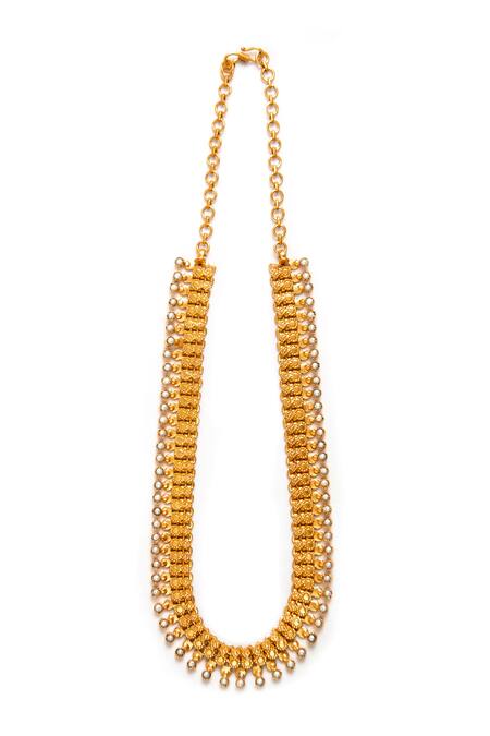 Neeta Boochra_Gold Plated Pearl And Bead Embellished Necklace _at_Aza_Fashions