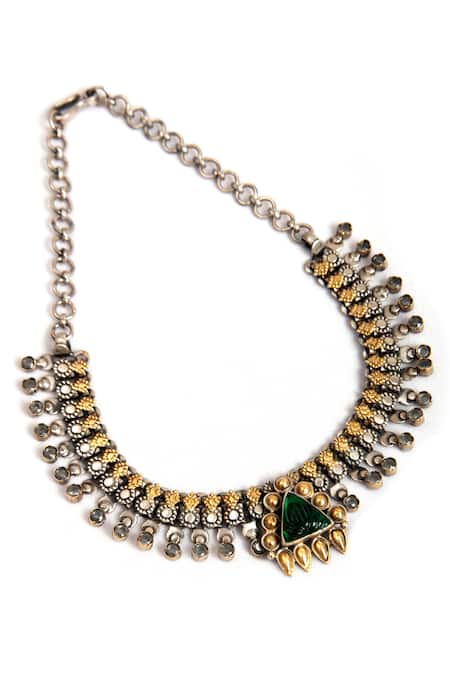 Buy_Neeta Boochra_Gold Plated Glass Carved Pendant Necklace _Online_at_Aza_Fashions