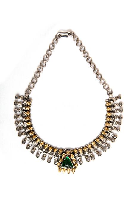 Shop_Neeta Boochra_Gold Plated Glass Carved Pendant Necklace _Online_at_Aza_Fashions