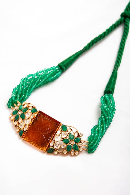 Neeta Boochra_Gold Plated Bead Embellished Pendant Choker _Online_at_Aza_Fashions