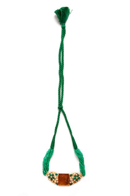 Neeta Boochra_Gold Plated Bead Embellished Pendant Choker _at_Aza_Fashions