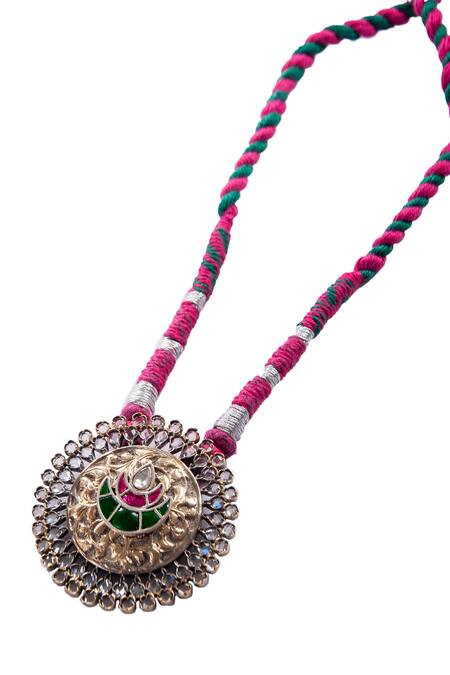Neeta Boochra_Gold Plated Crystal Embellished Pendant Necklace _Online_at_Aza_Fashions