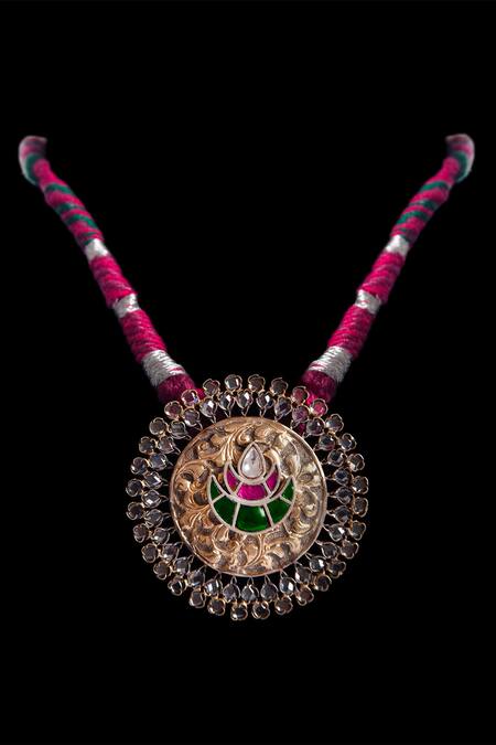 Shop_Neeta Boochra_Gold Plated Crystal Embellished Pendant Necklace _Online_at_Aza_Fashions