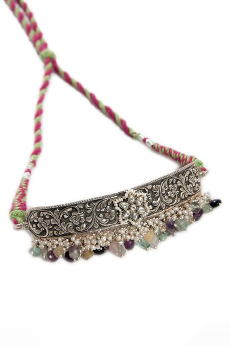 Neeta Boochra_Silver Plated Pearl Embellished Choker _Online_at_Aza_Fashions