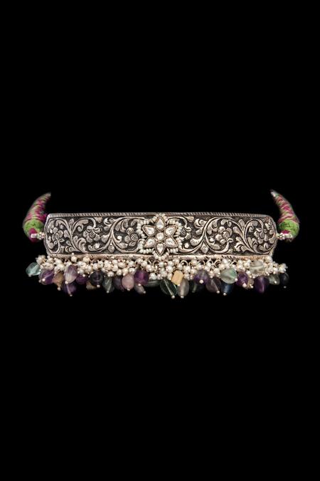 Buy_Neeta Boochra_Silver Plated Pearl Embellished Choker _Online_at_Aza_Fashions