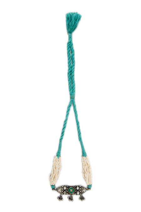 Shop_Neeta Boochra_Silver Plated Bead And Kundan Embellished Pendant Choker _Online_at_Aza_Fashions