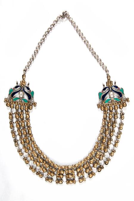 Neeta Boochra_Gold Plated Carved Work Layered Necklace _Online_at_Aza_Fashions