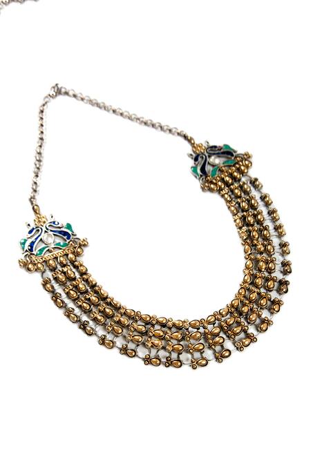 Buy_Neeta Boochra_Gold Plated Carved Work Layered Necklace _Online_at_Aza_Fashions