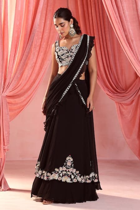 Black and Red Color Shaded Saree -