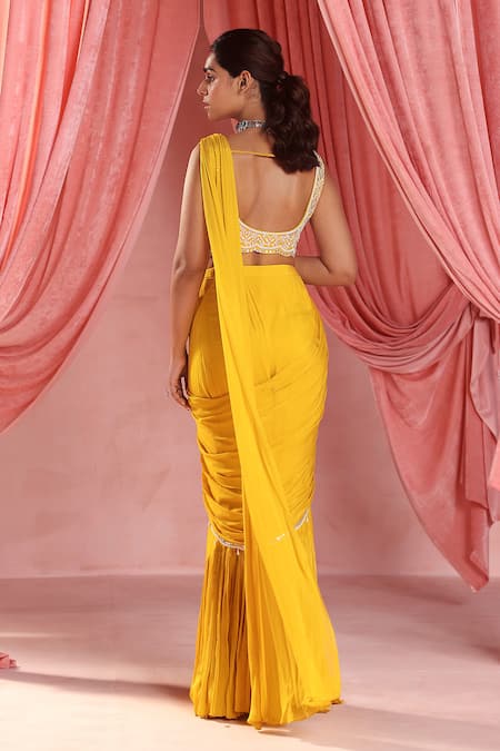 Seema Thukral Luna Mirror Embroidered Pre-Draped Saree With Blouse For Kids