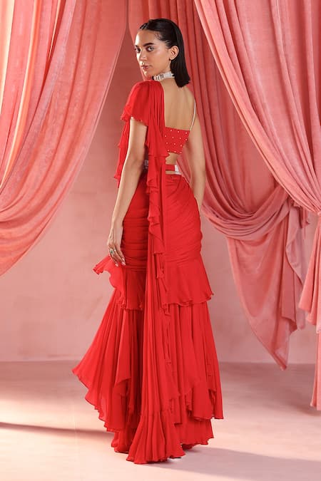 Seema Thukral Zoe Pre-Draped Saree With Embroidered Blouse For Kids