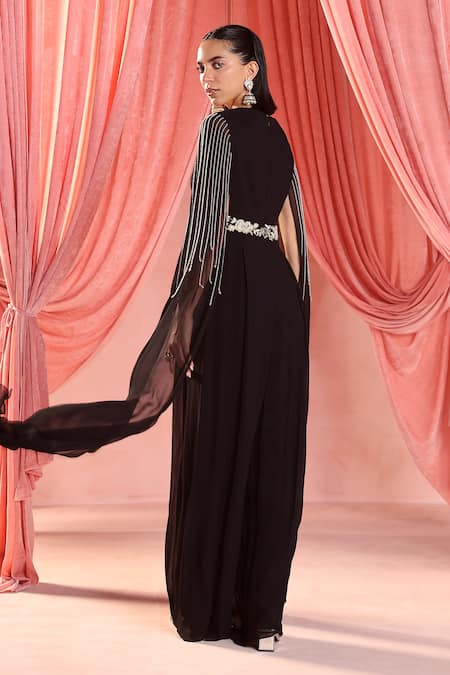 Seema Thukral Lena Floral Embroidered Cape Sleeve Jumpsuit 