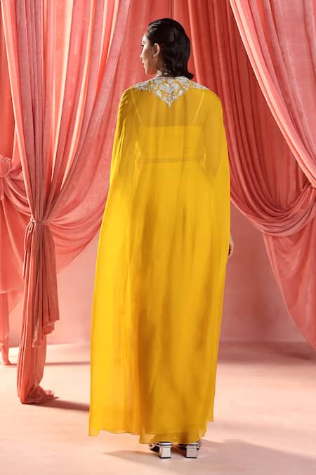 Seema Thukral Avril Petunia Embroidered Cape Draped Skirt Set 