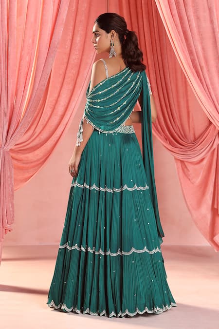 Shop Seema Thukral Green Chiffon, Satin Sequins, Natasha Mirror Wave Embroidered Lehenga Blouse Set at Aza Fashions Shop_Seema Thukral_Green Chiffon, Satin Sequins, Natasha Mirror Wave Embroidered Lehenga Blouse Set _at_Aza_Fashions