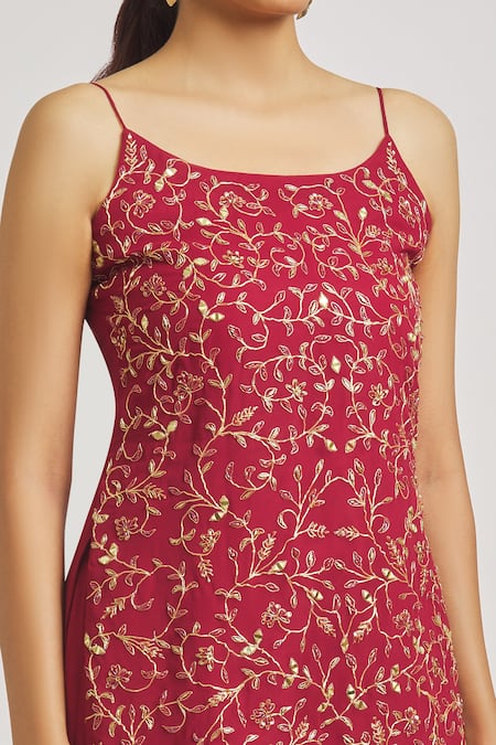 Buy Asaga Maroon Georgette, Organza Embroidery Scoop Neck Floral Vine Kurta Sharara Set Online at Aza Fashions Buy_Asaga_Maroon Georgette, Organza Embroidery Scoop Neck Floral Vine Kurta Sharara Set _Online_at_Aza_Fashions