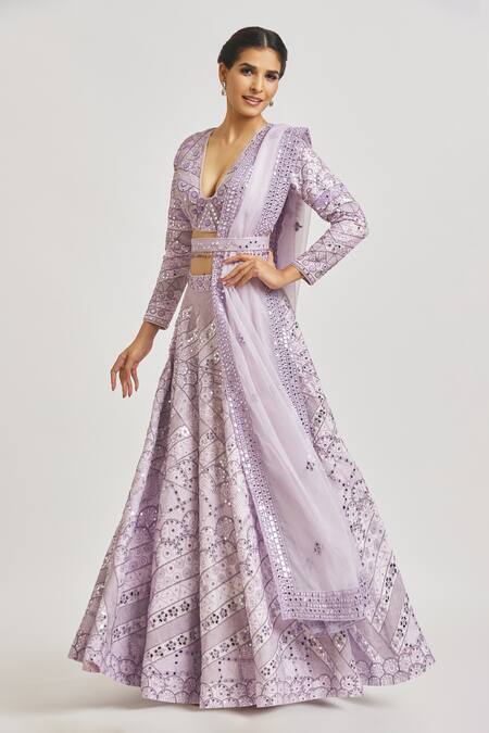 Buy Asaga Purple Silk, Organza Tassels, Embroidery Plunge Neck Annika Lehenga Set Online at Aza Fashions Buy_Asaga_Purple Silk, Organza Tassels, Embroidery Plunge Neck Annika Lehenga Set _Online_at_Aza_Fashions