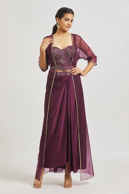 Buy Asaga Purple Silk, Satin, Organza Embroidery, Isha Draped Skirt Set With Jacket Online at Aza Fashions Buy_Asaga_Purple Silk, Satin, Organza Embroidery, Isha Draped Skirt Set With Jacket _Online_at_Aza_Fashions