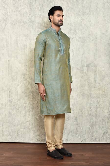 Arihant Rai Sinha_Blue Jacquard, Polyester, Cotton Embroidery Thread Kurta And Churidar Set _at_Aza_Fashions