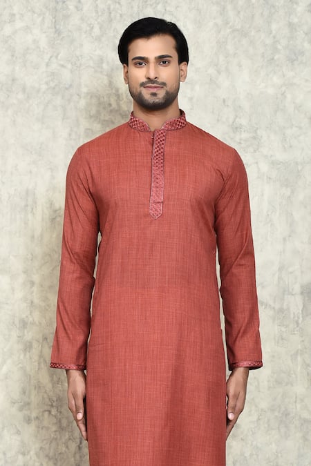Shop_Arihant Rai Sinha_Brown Polyester, Cotton Embroidery Thread Kurta And Churidar Set _Online_at_Aza_Fashions