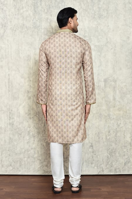Shop_Arihant Rai Sinha_Beige Polyester, Cotton Abstract Pattern Kurta And Pant Set _at_Aza_Fashions