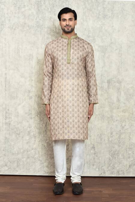 Buy_Arihant Rai Sinha_Beige Polyester, Cotton Abstract Pattern Kurta And Pant Set _Online_at_Aza_Fashions
