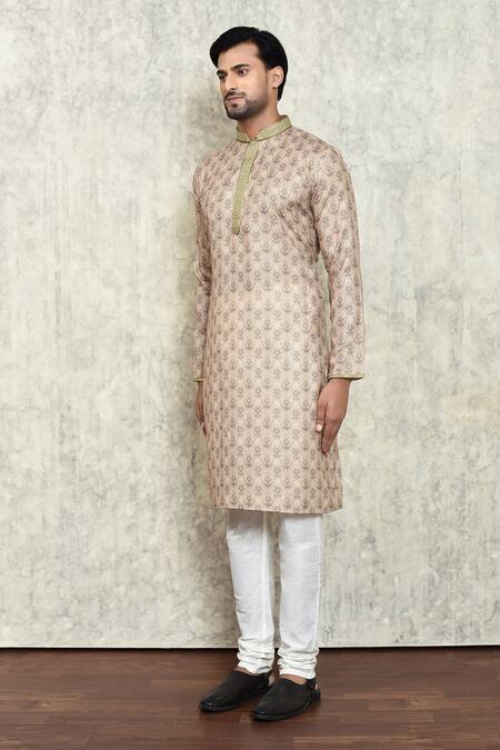 Arihant Rai Sinha_Beige Polyester, Cotton Abstract Pattern Kurta And Pant Set _at_Aza_Fashions