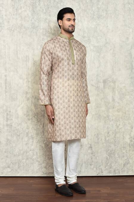 Buy_Arihant Rai Sinha_Beige Polyester, Cotton Abstract Pattern Kurta And Pant Set 