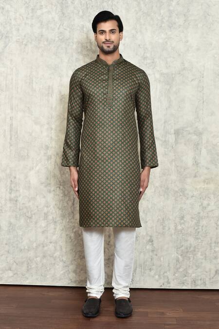 Buy_Arihant Rai Sinha_Green Polyester, Cotton Abstract Work Kurta And Pant Set _Online_at_Aza_Fashions
