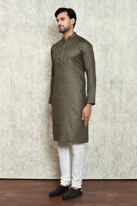 Arihant Rai Sinha_Green Polyester, Cotton Abstract Work Kurta And Pant Set _at_Aza_Fashions