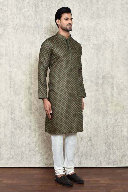 Buy_Arihant Rai Sinha_Green Polyester, Cotton Abstract Work Kurta And Pant Set 
