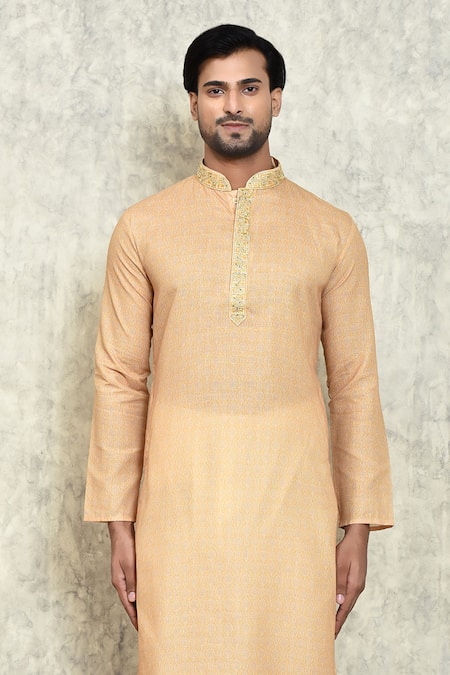 Shop_Arihant Rai Sinha_Yellow Polyester, Cotton Printed Kurta And Pant Set_Online_at_Aza_Fashions