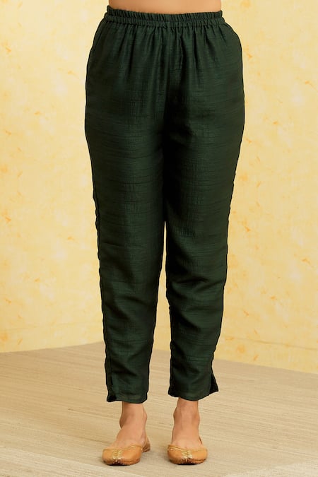 Khwaab By Sanjana Lakhani_Green Silk Printed Vegetable Zari Work Neck Kurta Pant Set _at_Aza_Fashions