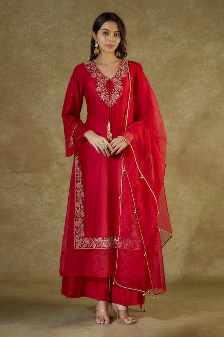 The Aarya Floral Hand Embroidered Kurta Palazzo Set 