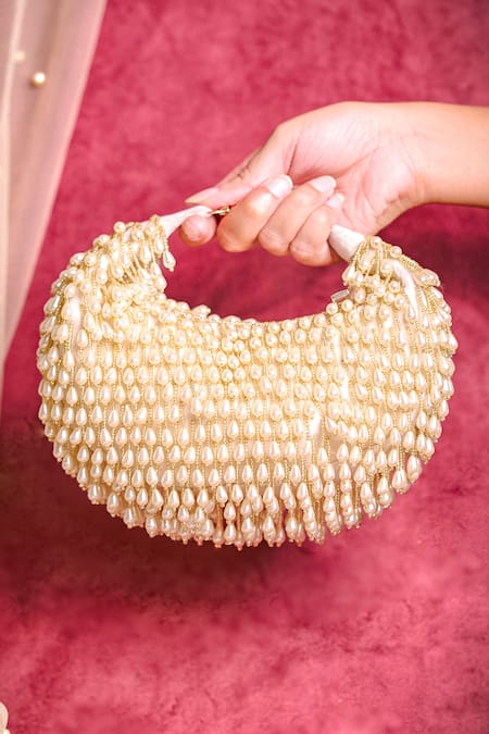 House of Kosha Ivory Embellished Jae Beaded Bag 