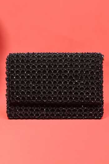 House Of Kosha Black Crystals, Beads Cathy Embellished Clutch Online at Aza Fashions House Of Kosha_Black Crystals, Beads Cathy Embellished Clutch _Online_at_Aza_Fashions