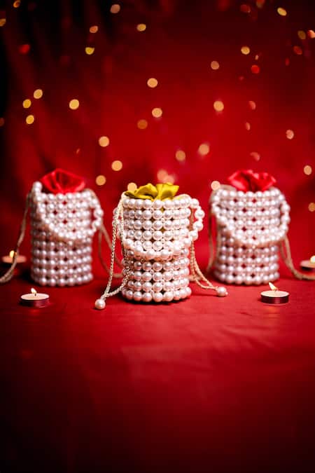 Shop House Of Kosha White Pearls Avana Embellished Mini Bucket Bag - Single Pc at Aza Fashions Shop_House Of Kosha_White Pearls Avana Embellished Mini Bucket Bag - Single Pc _at_Aza_Fashions