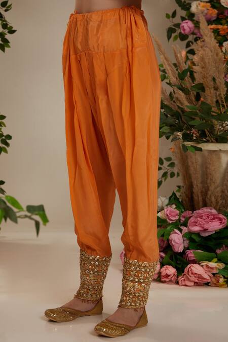 Buy_Preeti S Kapoor_Peach Georgette, Organza Embroidery, Gota Patti Round Work Anarkali Salwar Set _Online_at_Aza_Fashions