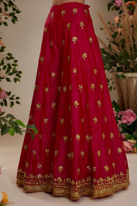 Buy_Preeti S Kapoor_Pink Silk, Organza Fringe, Tassels, Gota Patti, Embroidery Kurta Sharara Set _Online_at_Aza_Fashions