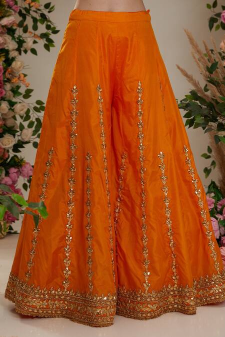 Buy Preeti S Kapoor Orange Silk, Organza Gota Patti Round Neck Embroidered Kurta Sharara Set Online at Aza Fashions Buy_Preeti S Kapoor_Orange Silk, Organza Gota Patti Round Neck Embroidered Kurta Sharara Set_Online_at_Aza_Fashions