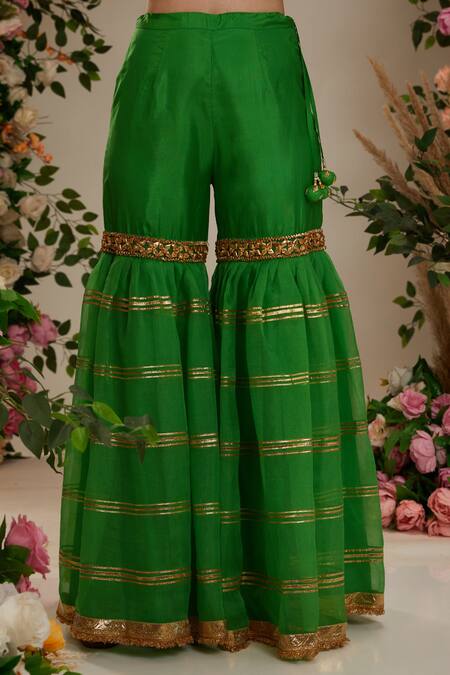 Buy Preeti S Kapoor Green Silk, Organza Sequins, Lace, Gota Floral Embroidered Kurta Gharara Set Online at Aza Fashions Buy_Preeti S Kapoor_Green Silk, Organza Sequins, Lace, Gota Floral Embroidered Kurta Gharara Set _Online_at_Aza_Fashions